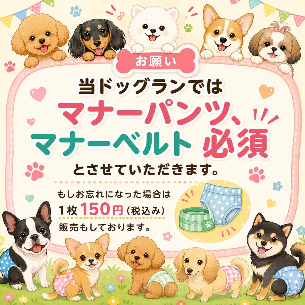 ALLWAN室内ドッグラン マナーパンツ・マナーベルト着用ルール