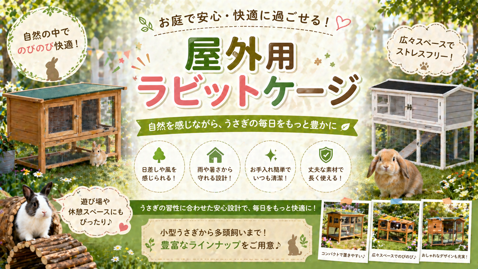 屋外用うさぎケージ・ハッチ通販｜木製・断熱・庭用ラン付｜日本総輸入元