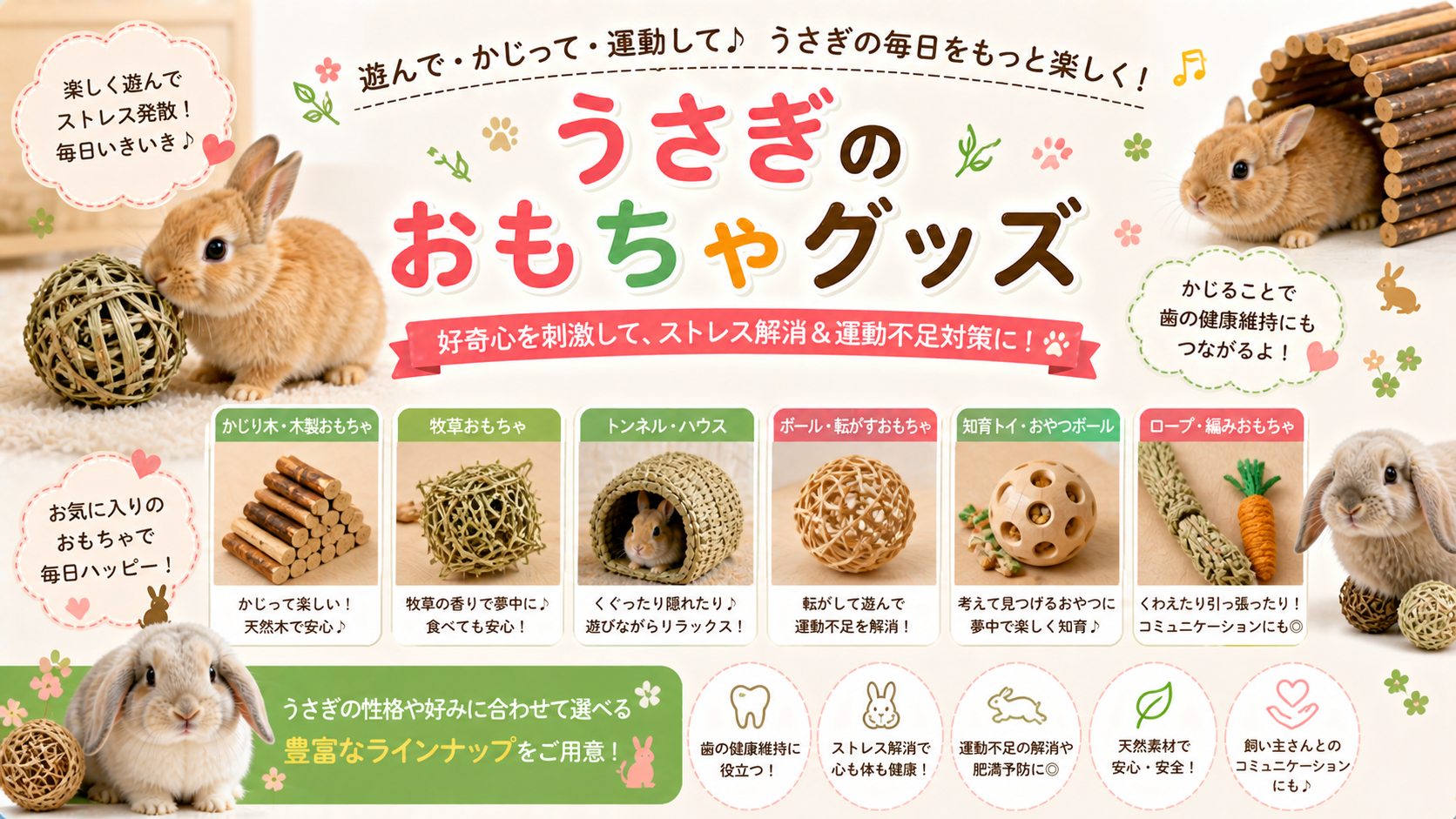 うさぎのおもちゃの選び方：かじり木、知育玩具、ボール、天然素材おもちゃの比較