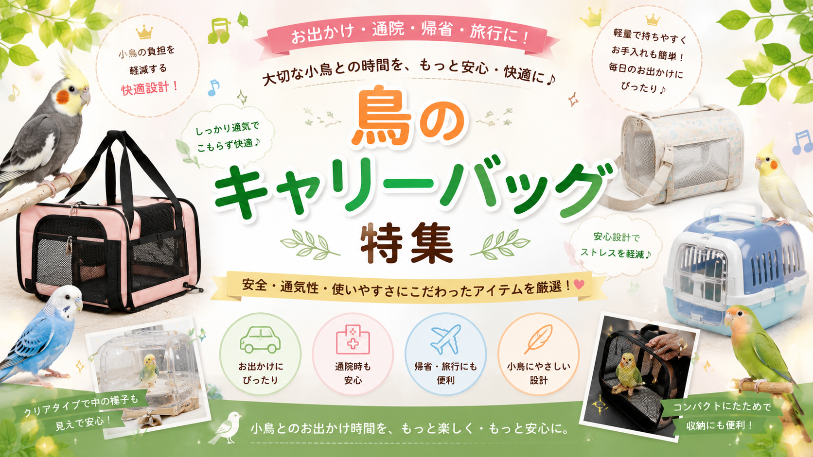 鳥用キャリーバッグの選び方：バードリュック、トラベルケージ、軽量ソフトキャリーの比較