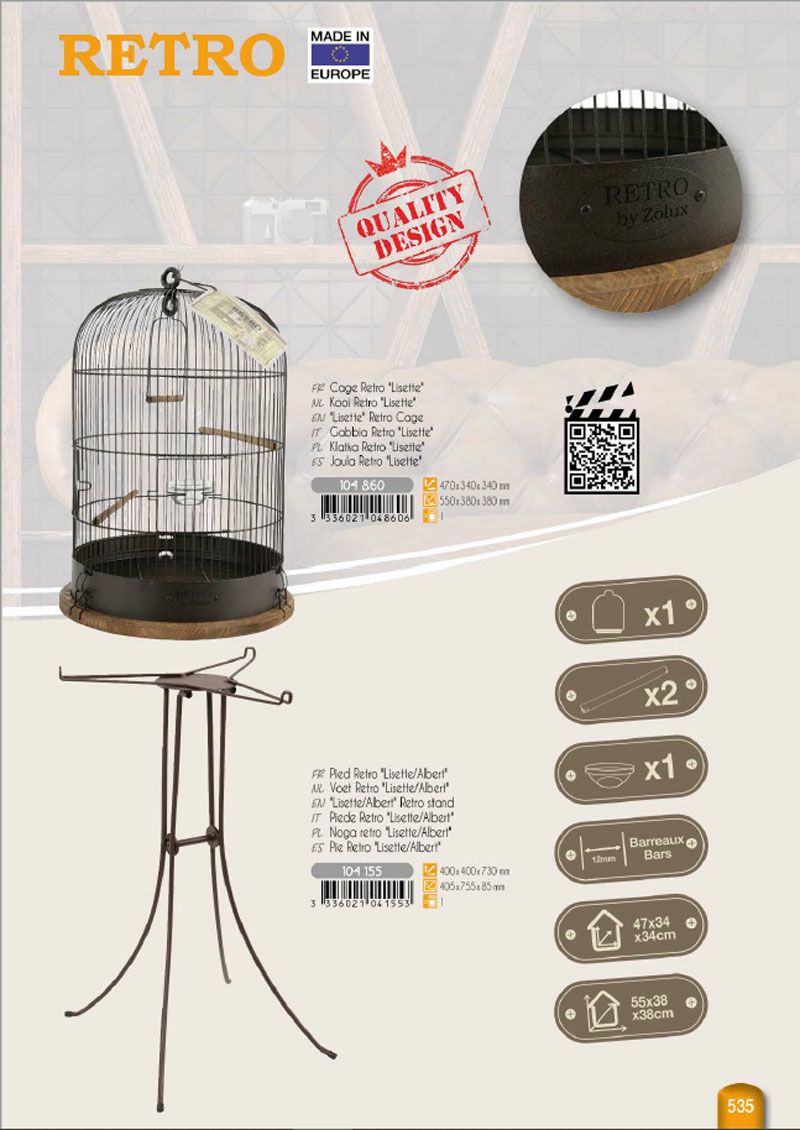 鳥かご 鳥用 鳥かご フランスZOLUX RETROシリーズ バードケージ LISETTE