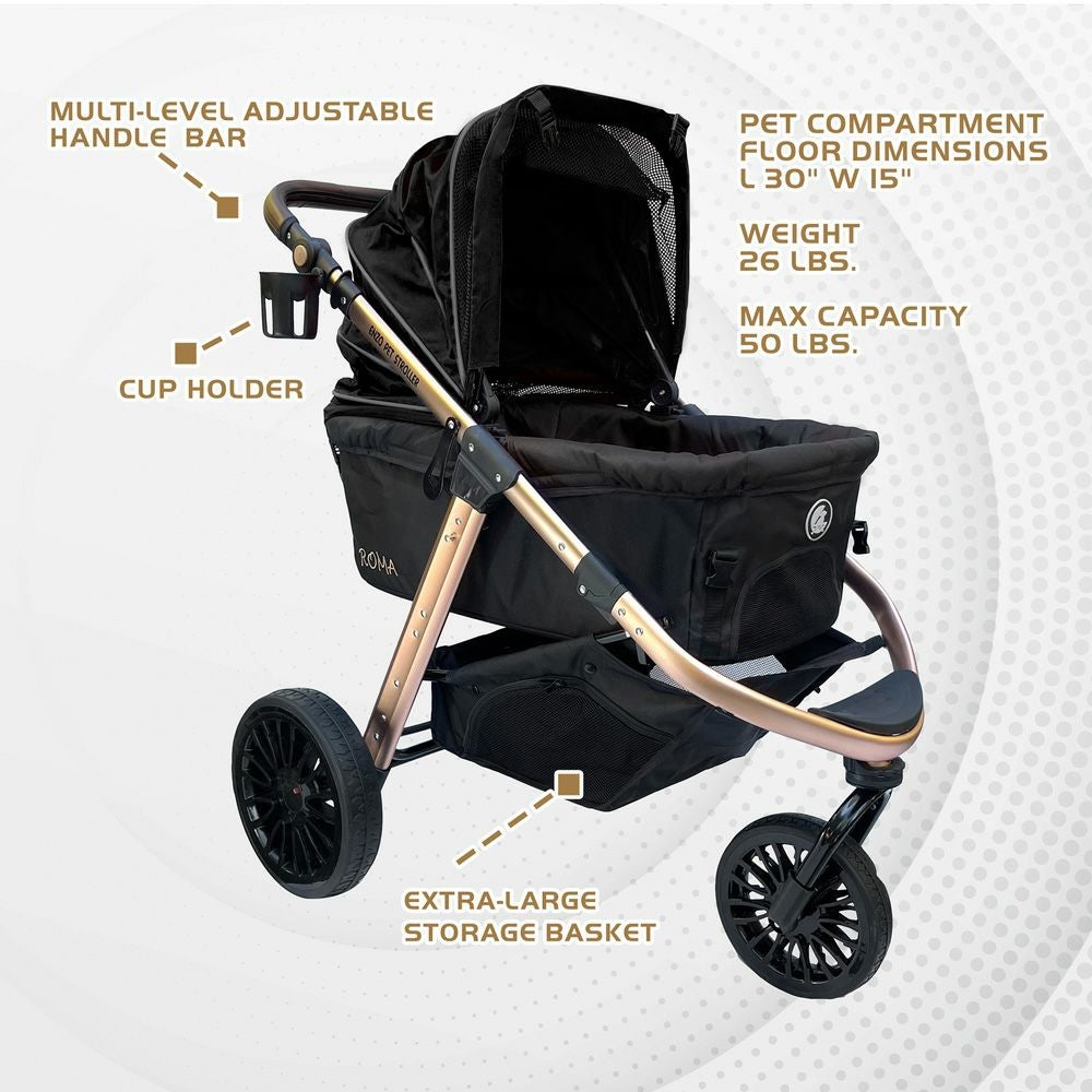 犬用 ペットカート ENZO ペットストローラー ROMA ブラック