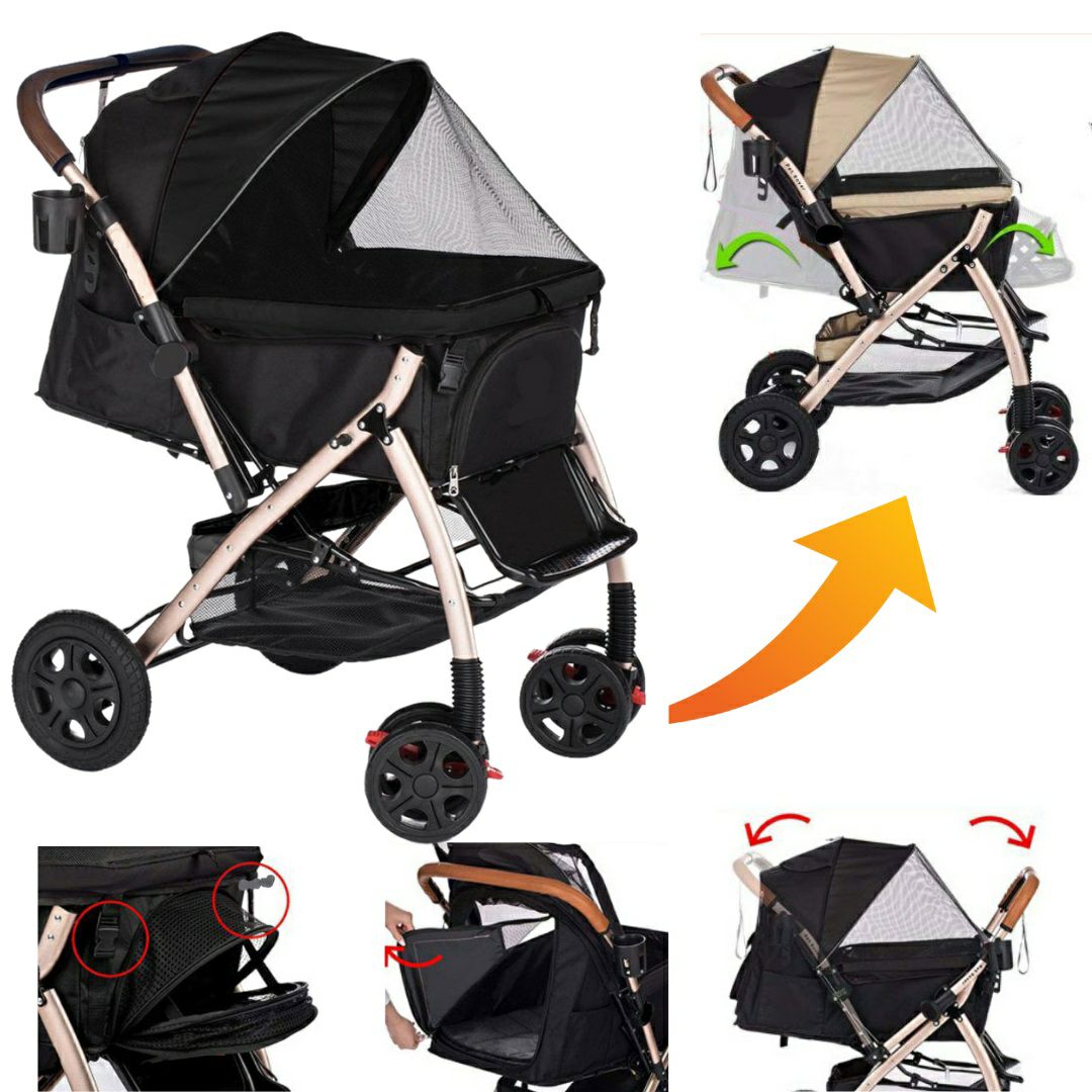 犬用 ペットカート ALLWAN FREEDOM フリーダム ブラック 専用レインカバー＆カートフックセットバージョン 耐荷重34ｋｇまで オールワンフリーダム ペット カート ペットカート 中型犬 おすすめ 多頭飼い 2匹以上